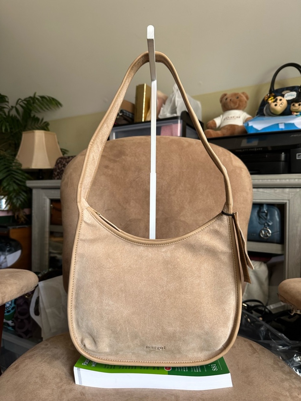 Margot New York Curved Zip Hobo Light Brown Tan Suede/Leather Trim New with Tag